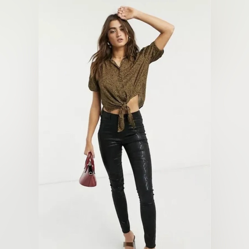 Free People Celia Tie Front Leopard Blouse XL